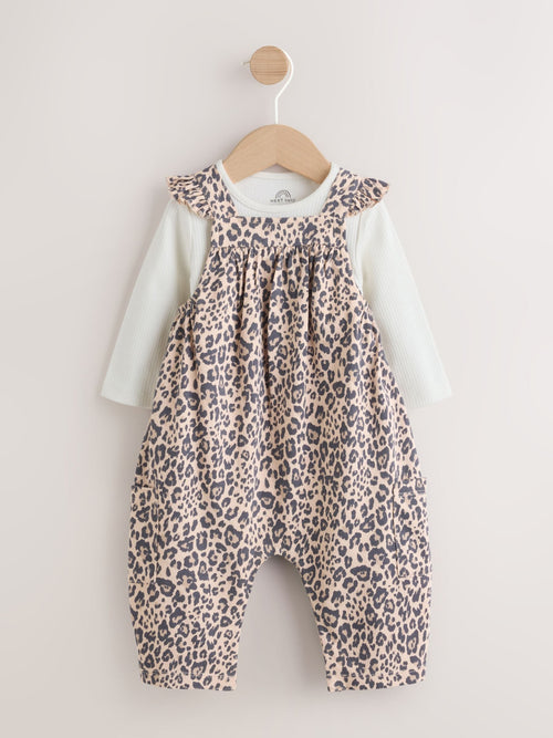 Leopard Print Baby Jersey Dungarees and Bodysuit Set 2 Piece (0mths-2yrs)