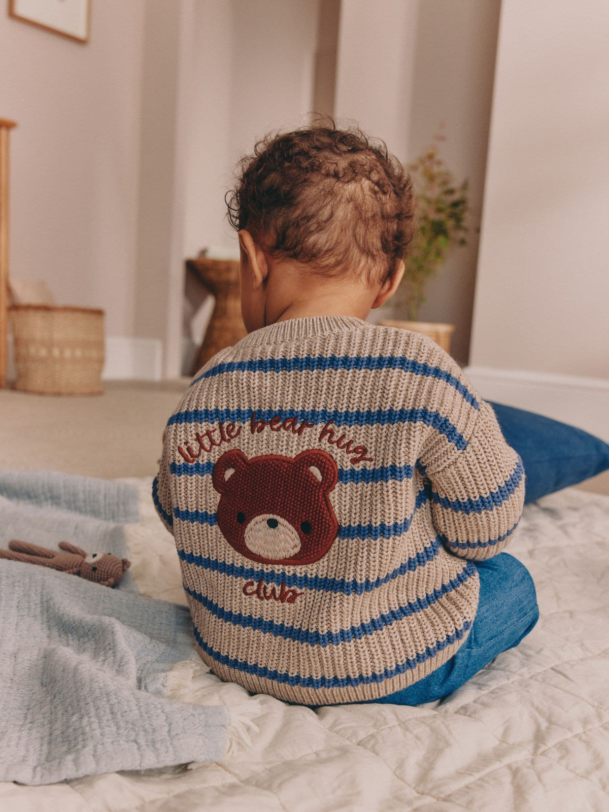 Brown/Blue Stripe Embroidered Bear Cardigan (0mths-2yrs)