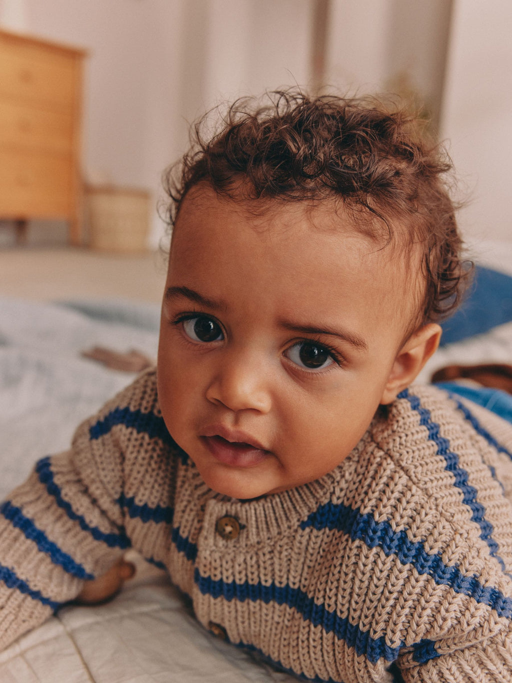 Brown/Blue Stripe Embroidered Bear Cardigan (0mths-2yrs)