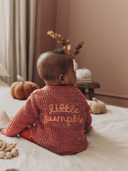 Orange Little Pumpkin Slogan Baby Cardigan