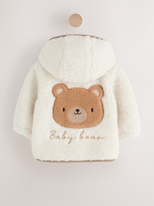 Cream Borg Hooded Baby Jacket