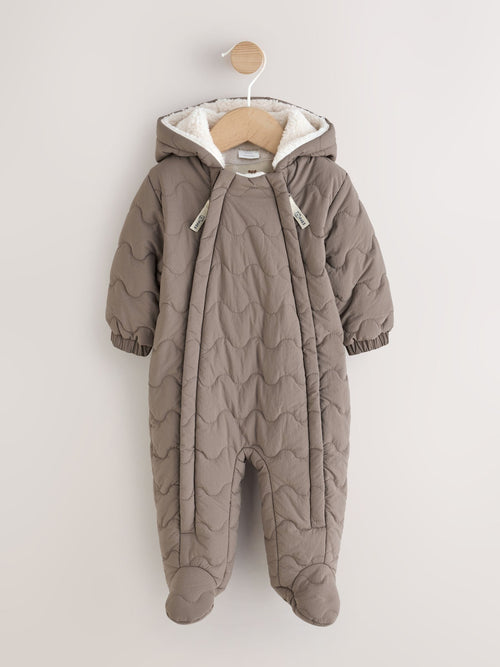 Neutral Brown Quilted Baby All-In-One Pramsuit