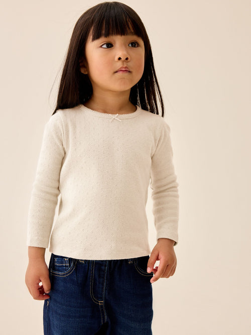 Ecru Long Sleeve Pointelle Top (3mths-7yrs)