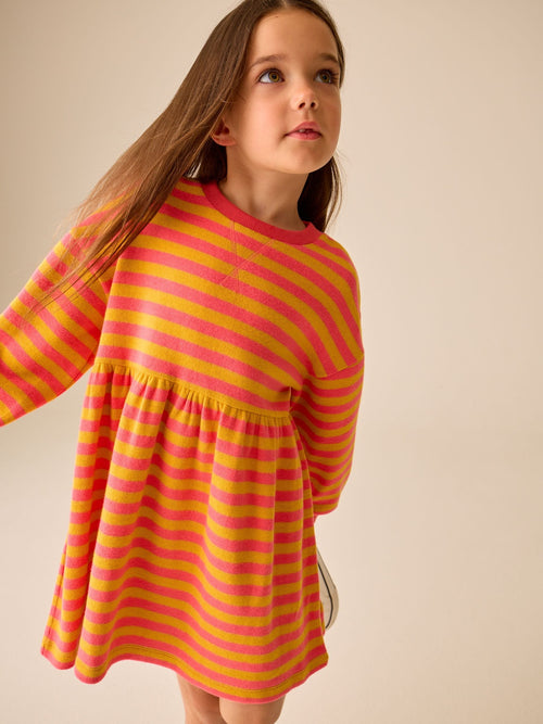 Pink and Orange Stripe Cosy Rib Jumper Dress (3-16yrs)