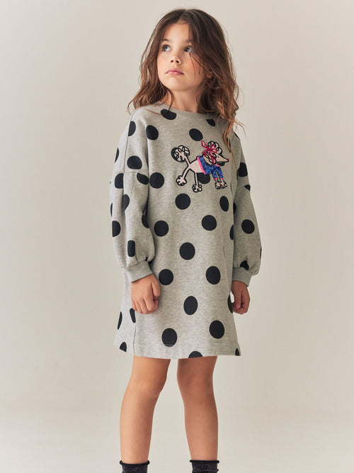 Grey Marl Polkadot Long Sleeve Sequin Jumper Dress (3-16yrs)