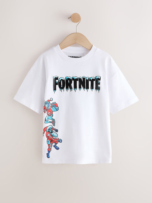 White Fortnite Short Sleeve Christmas T-Shirt (3-16yrs)