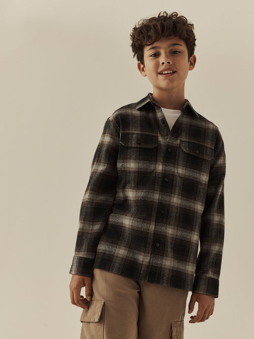 Dark Grey Long Sleeve Check Shirt (3-16yrs)
