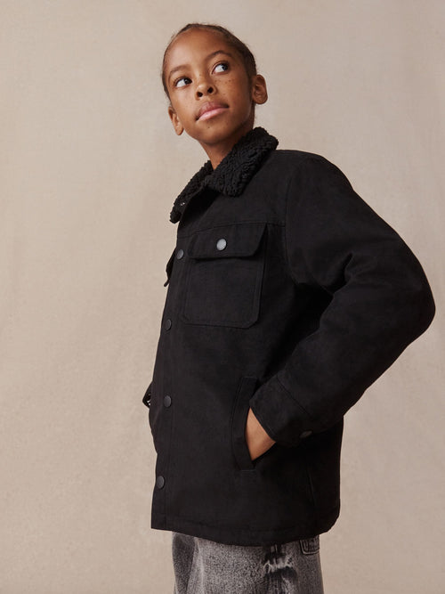 Black Borg Lined Faux Suede Shacket (3-16yrs)