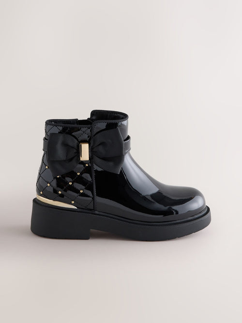 Black Patent Ankle Bow Boots