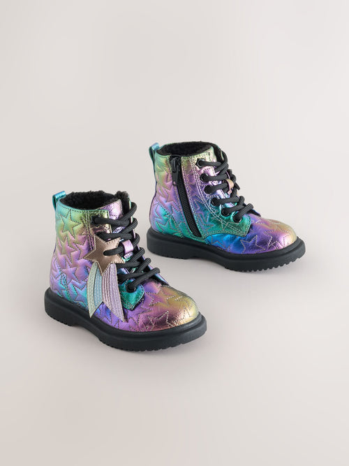 Multi Rainbow Wide Fit (G) Lace Up Ankle Boots