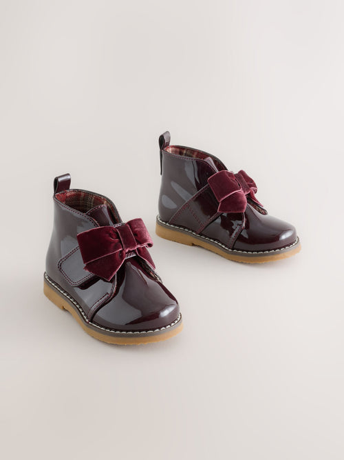Burgundy Red Bow Detail Ankle Boots