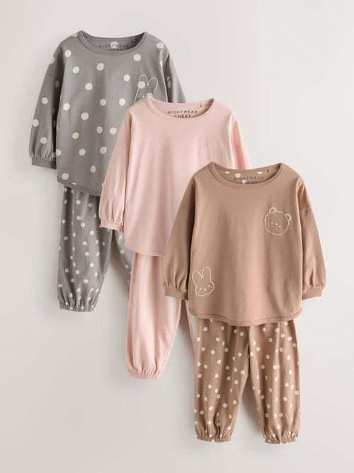 Pink/Grey Jogger Pyjamas 3 Pack (9mths-12yrs)