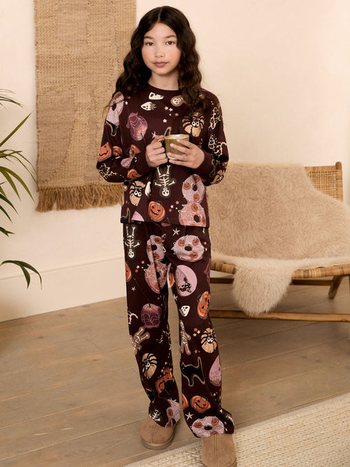Burgundy Red Halloween Wide Leg Pyjamas (3-16yrs)