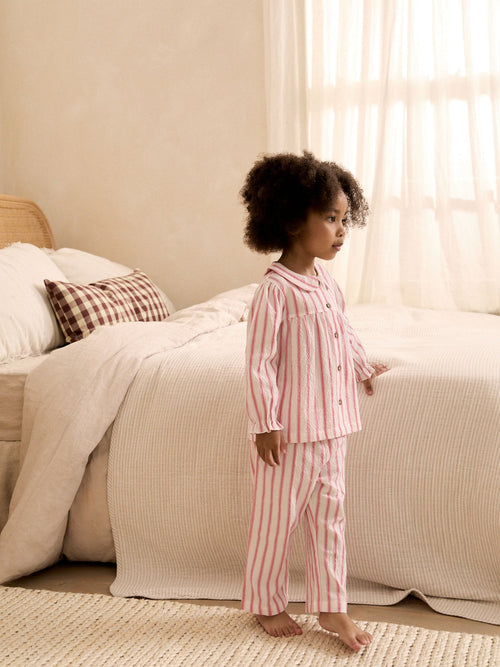 Pink Stripe Woven Button Through Pyjamas (9mths-10yrs)