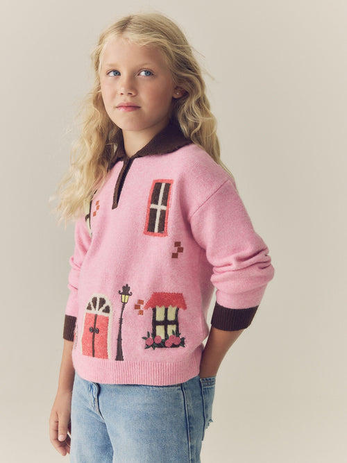 Pink House Embroidered Jumper (3-16yrs)
