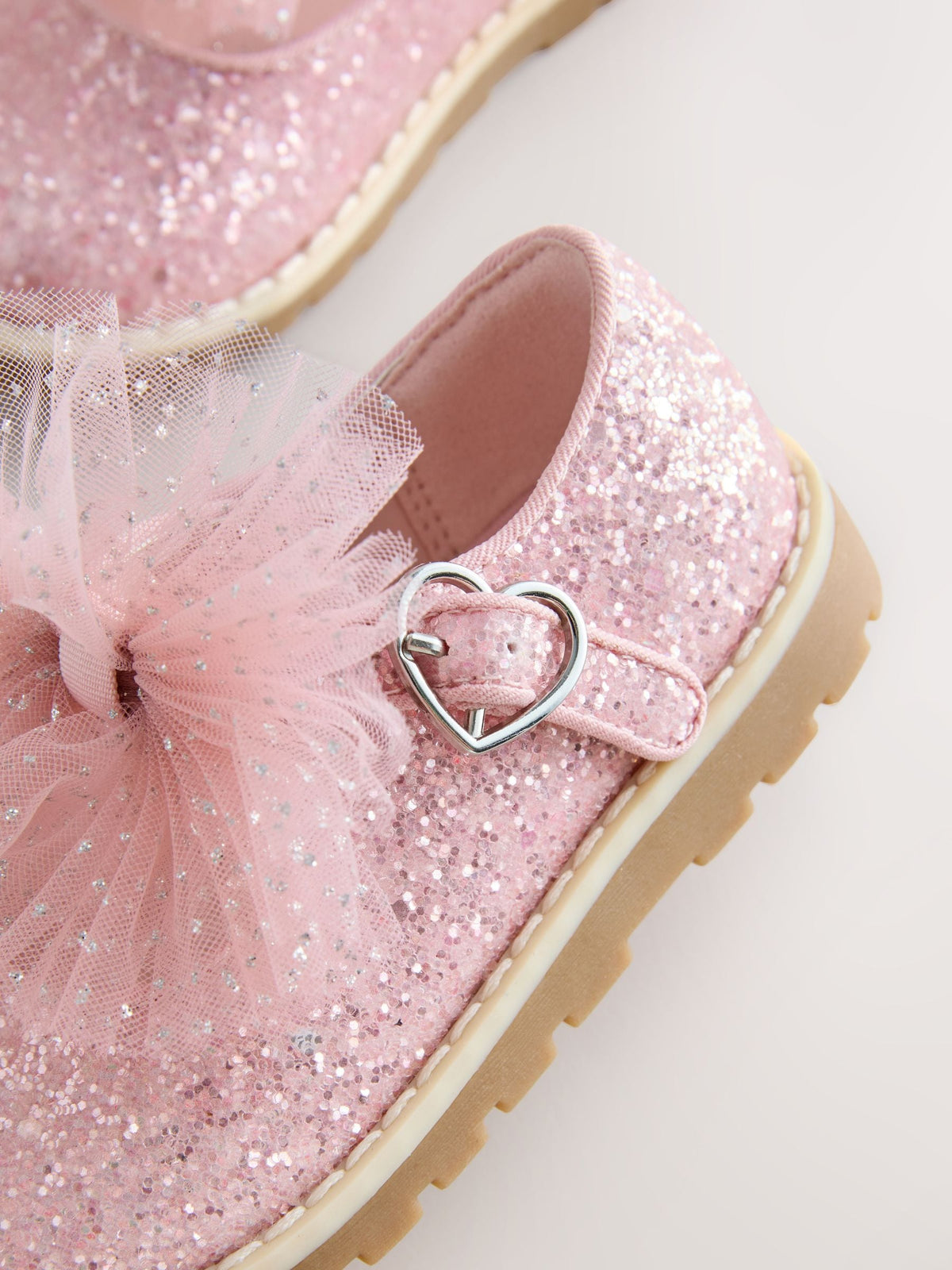 Pink Glitter Wide Fit (G) Chunky Bow Mary Jane Shoes