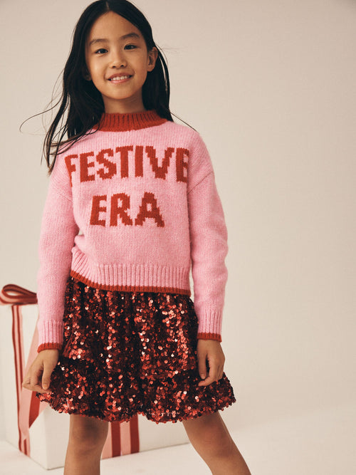 Pink Festive Era Christmas Jumper (3-16yrs)