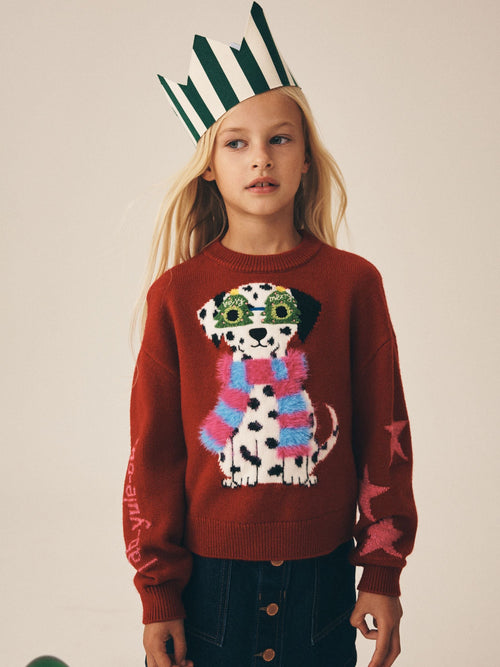 Dalmation Dog Red Christmas Jumper (3-16yrs)