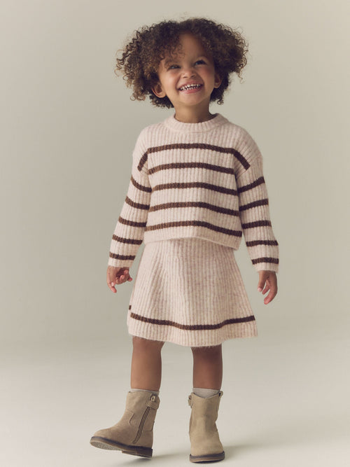 Ecru and Chocolate Stripe Rib Skirt Set (3mths-7yrs)