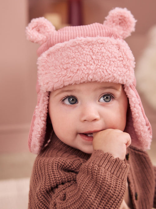 Pink Cord Trapper Baby Hat