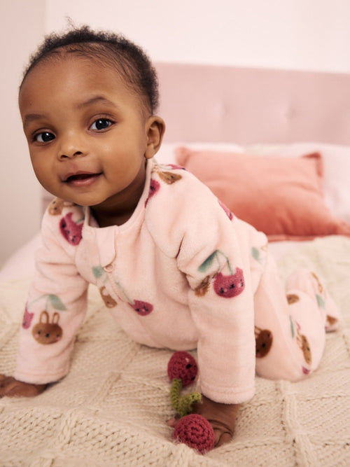 Pink Cat Two Way Zip Fleece Sleepsuit