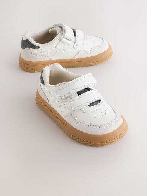 White/Neutral Standard Fit (F) Barefoot Leather Touch Fastening Trainers