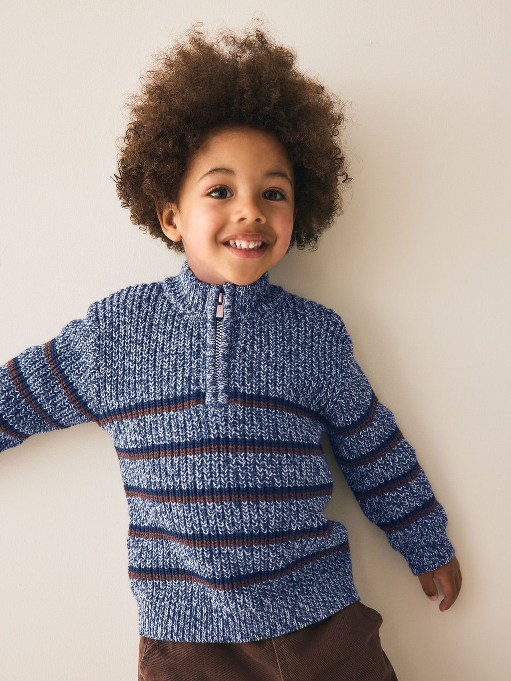 Blue/Navy Zip Neck Knitted Cable Jumper (3mths-7yrs)
