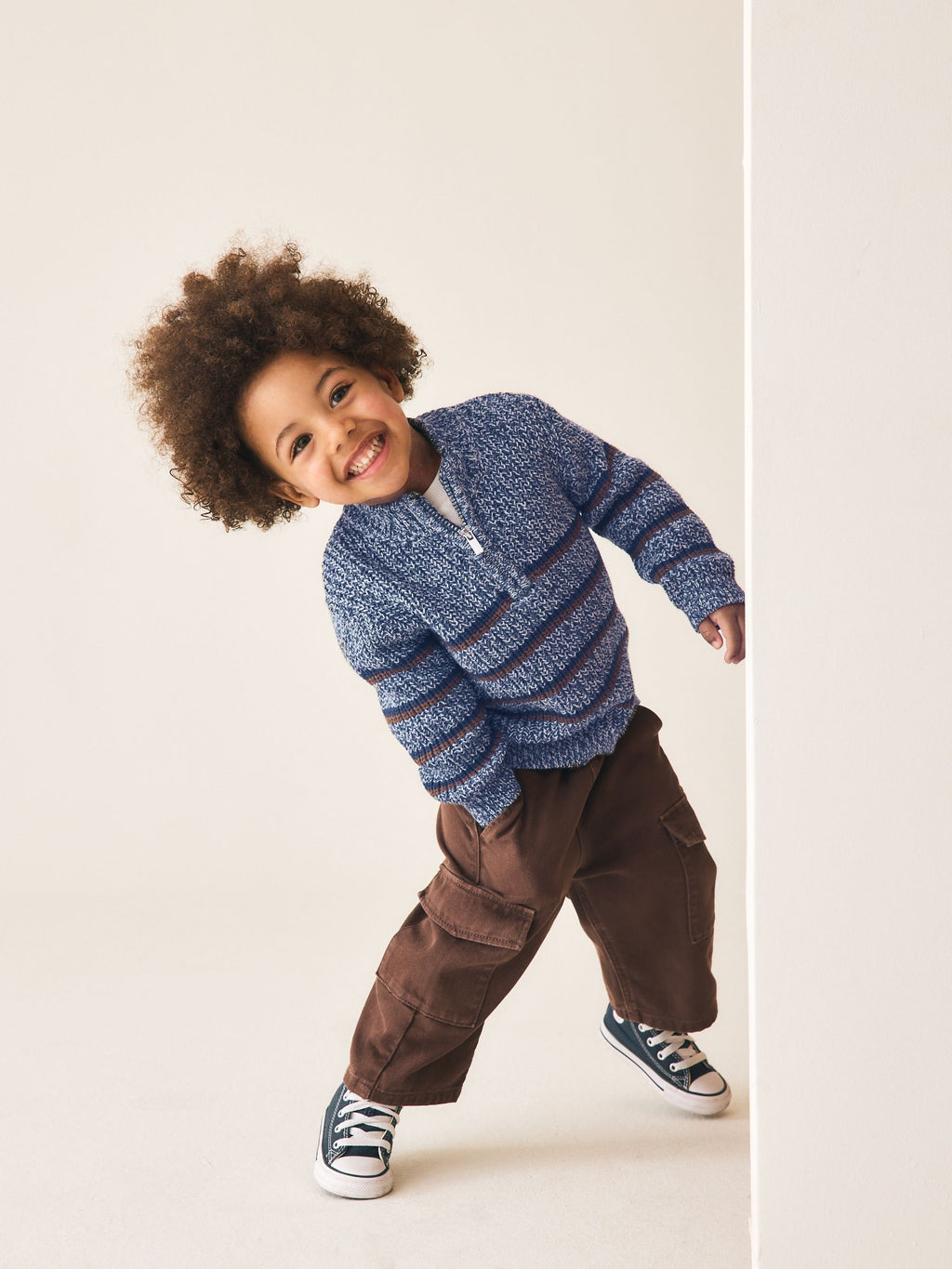 Blue/Navy Zip Neck Knitted Cable Jumper (3mths-7yrs)