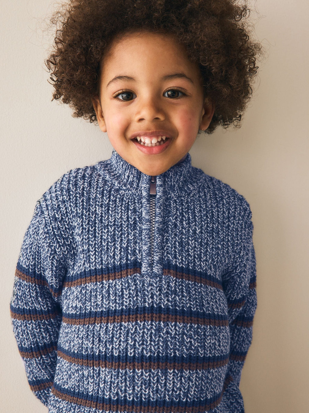 Blue/Navy Zip Neck Knitted Cable Jumper (3mths-7yrs)
