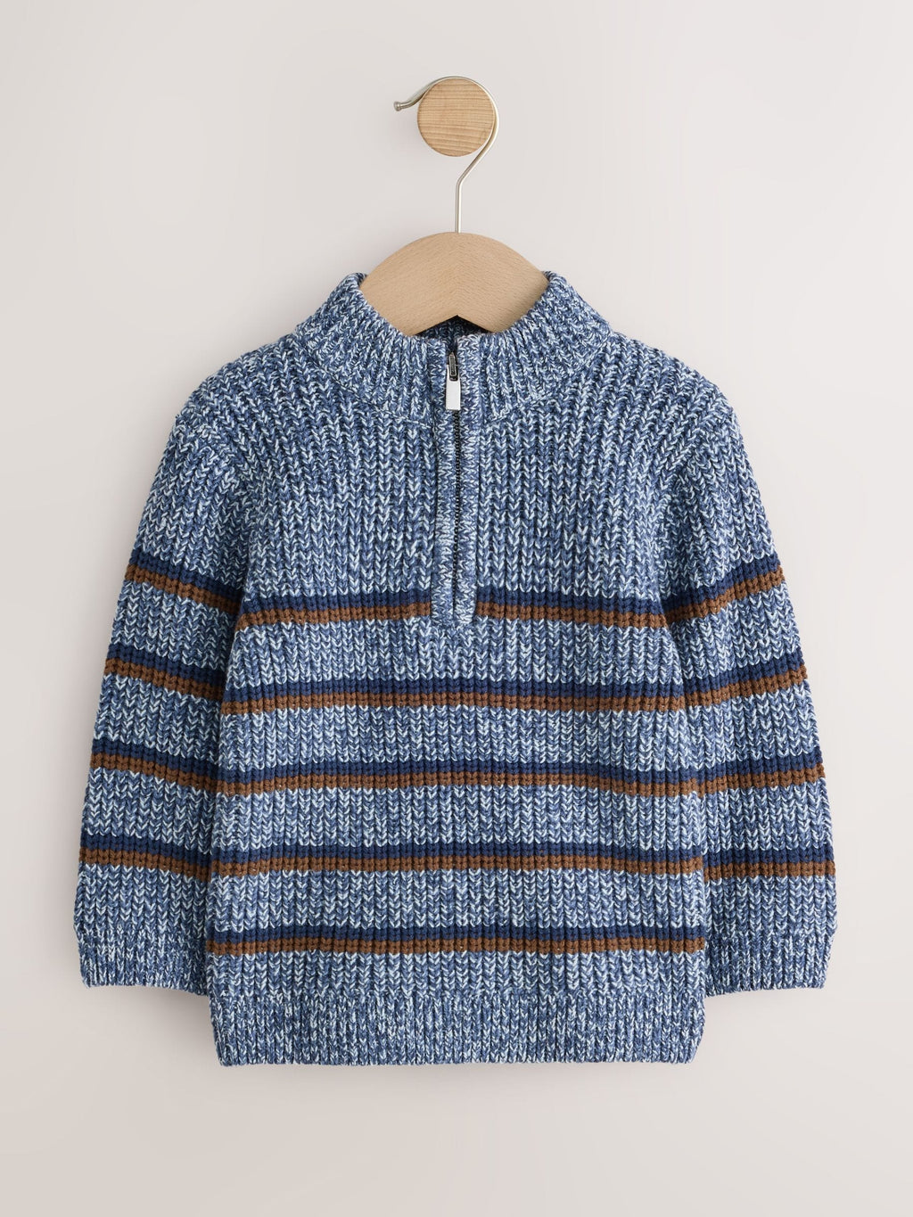 Blue/Navy Zip Neck Knitted Cable Jumper (3mths-7yrs)