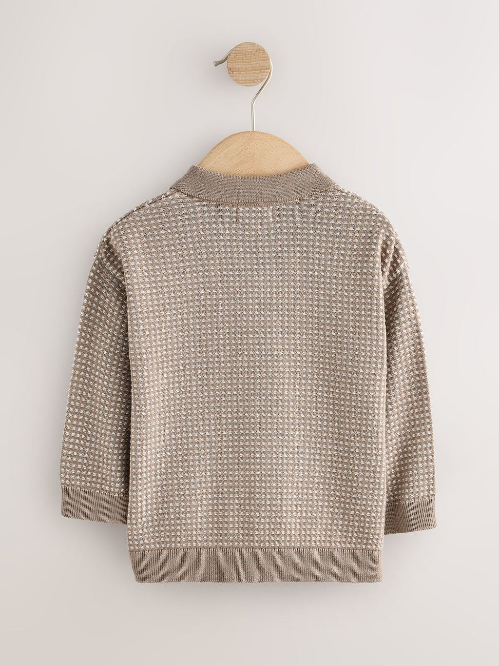 Neutral Textured Knitted Popper Neck Polo Shirt (3mths-7yrs)