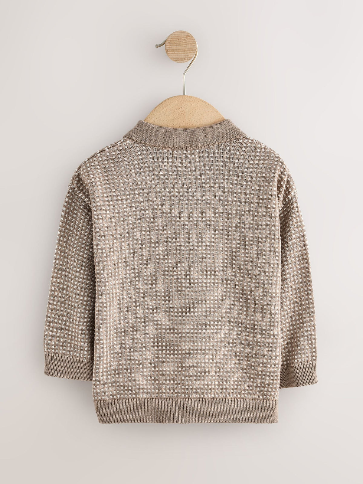 Neutral Textured Knitted Popper Neck Polo Shirt (3mths-7yrs)