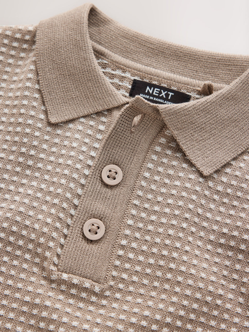 Neutral Textured Knitted Popper Neck Polo Shirt (3mths-7yrs)