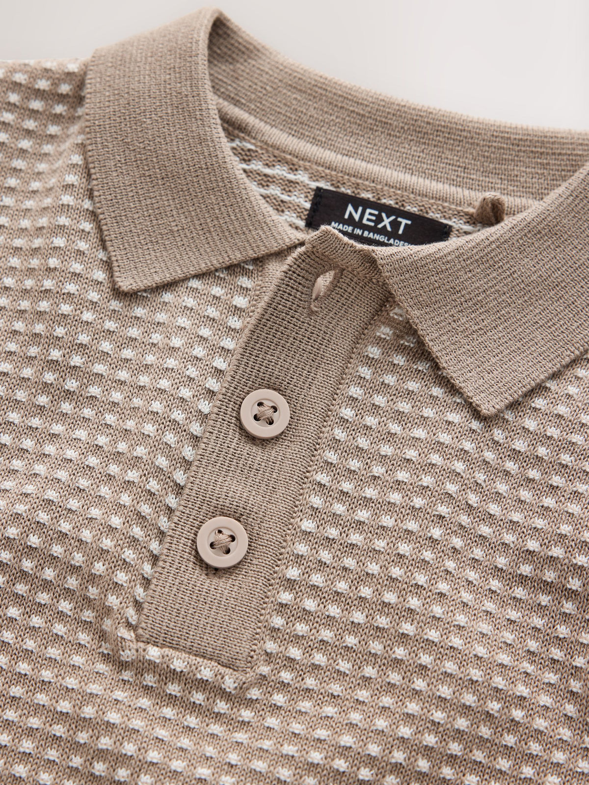 Neutral Textured Knitted Popper Neck Polo Shirt (3mths-7yrs)
