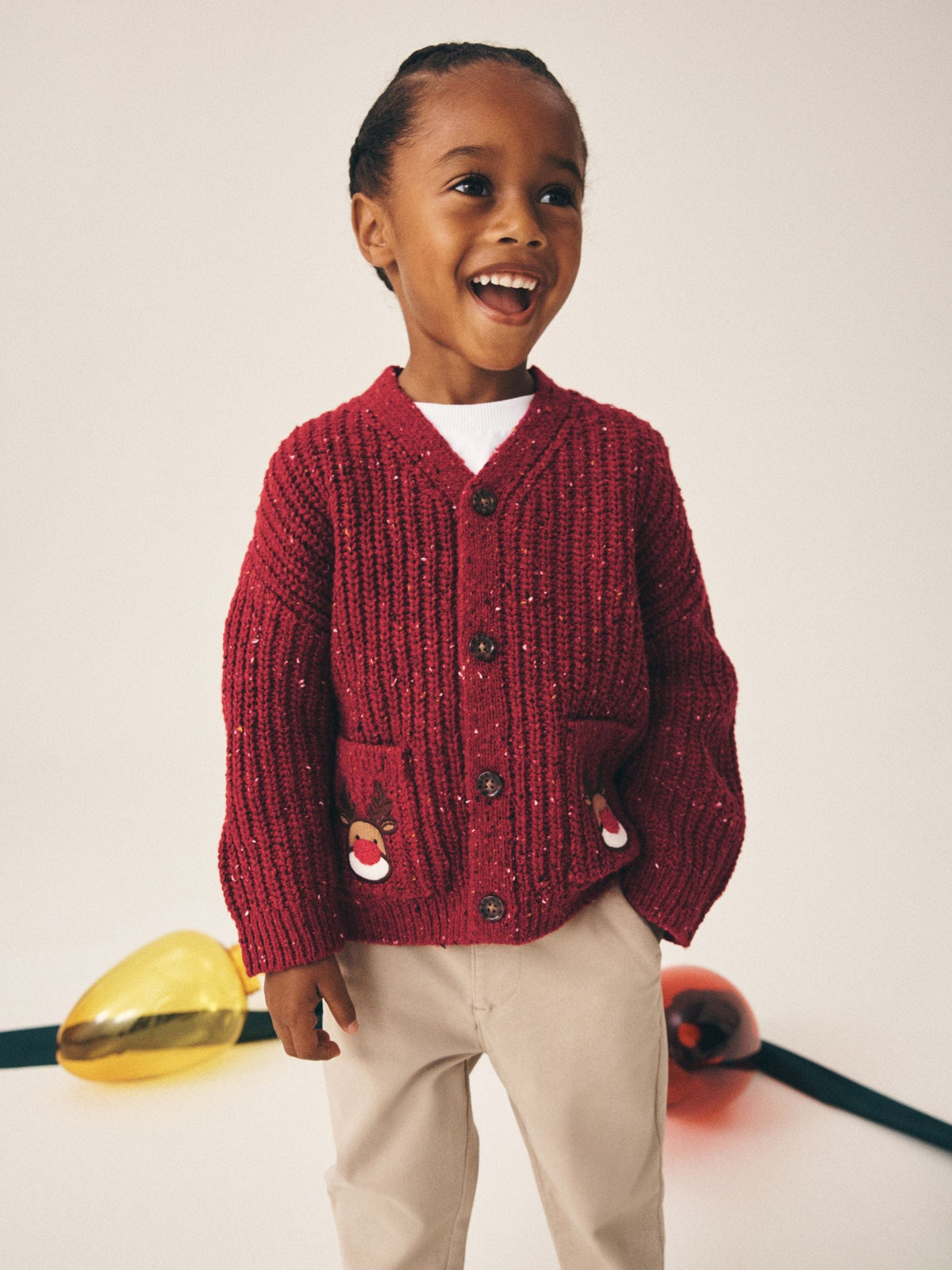 Red Christmas Knitted Crew Neck Cardigan (3mths-7yrs)