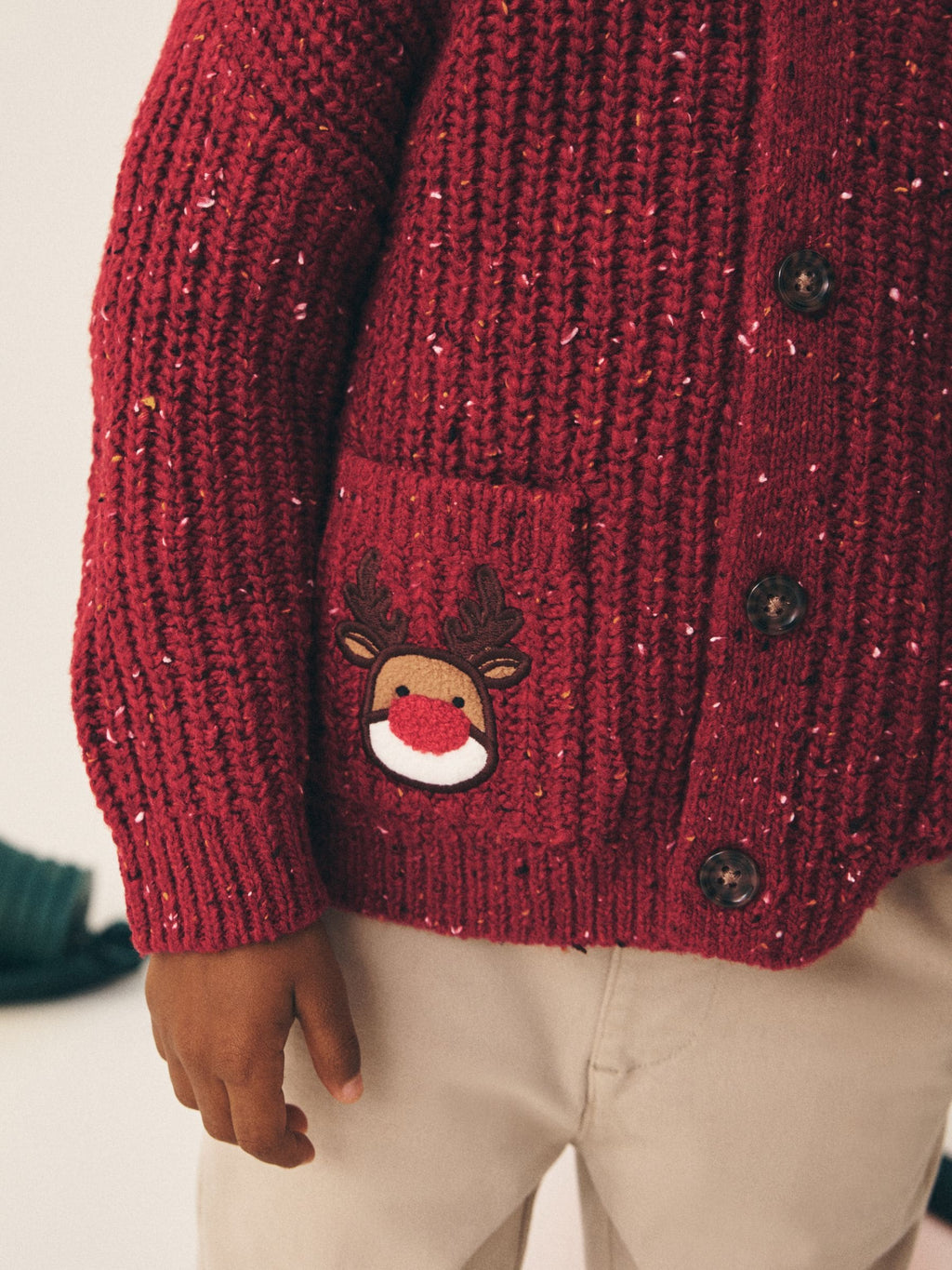 Red Christmas Knitted Crew Neck Cardigan (3mths-7yrs)
