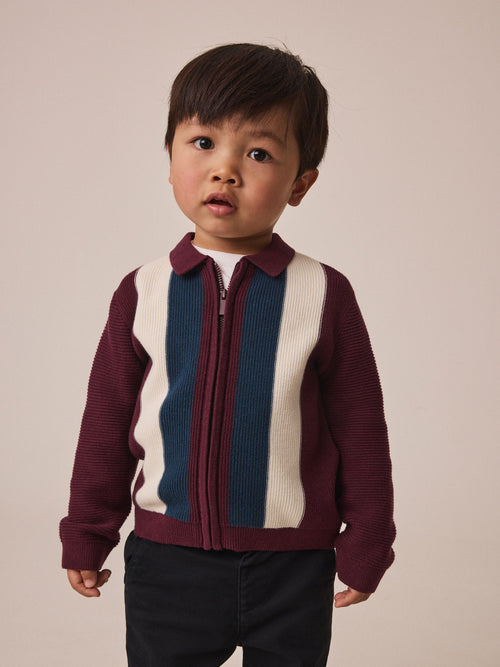 Purple/Navy Stripe Knitted Zip Up Polo Shirt (3mths-7yrs)