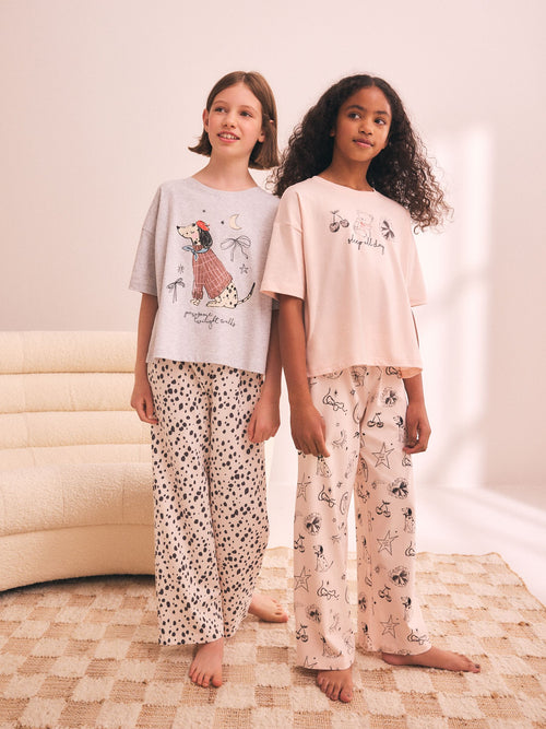 Grey/Ecru Dalmation Wide Leg Pyjamas 2 Pack (3-16yrs)