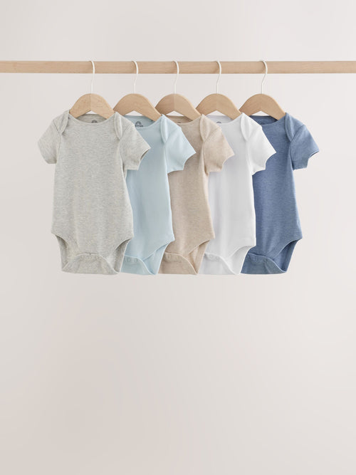 Grey/Blue/Neutral Short Sleeve Baby Bodysuits 5 Pack