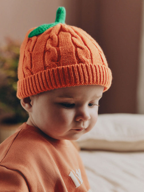 Orange Pumpkin Baby Knitted Beanie Hat