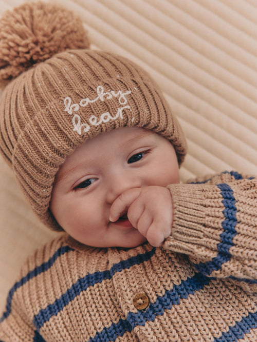 Brown Baby Bear Knitted Baby Hat With Pom