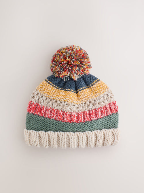 Bright Stripe Knitted Baby Hat With Pom