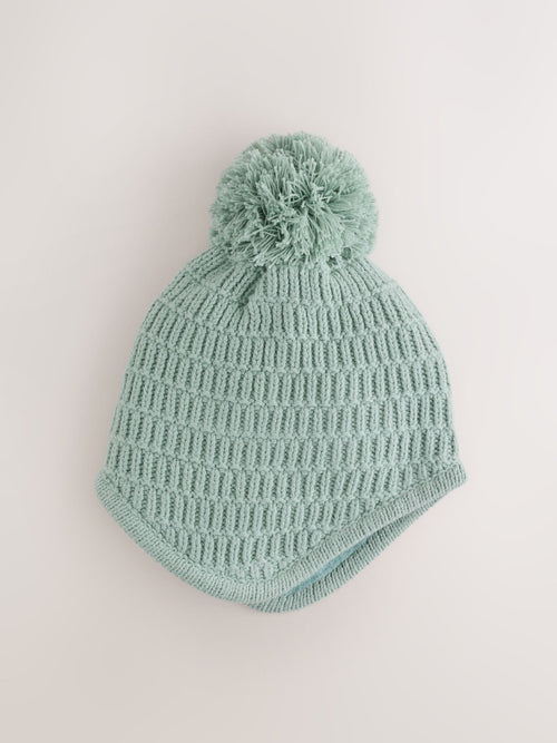 Sage Green Knitted Trapper Baby Hat