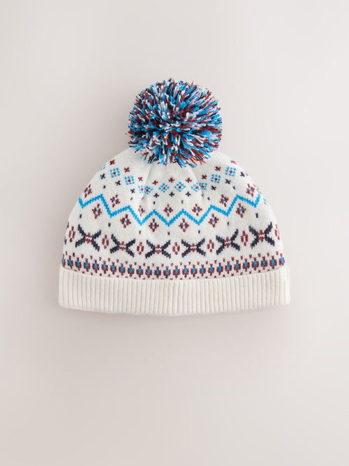 Fairisle Knitted Baby Hat With Pom