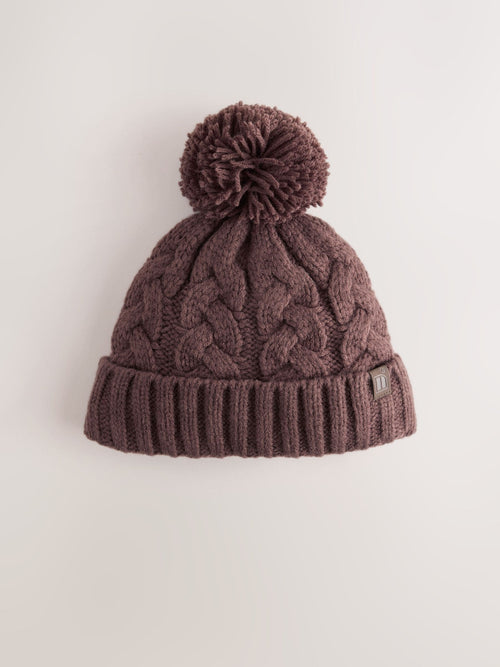 Chocolate Brown Cable Knit Pom Hat (1-16yrs)