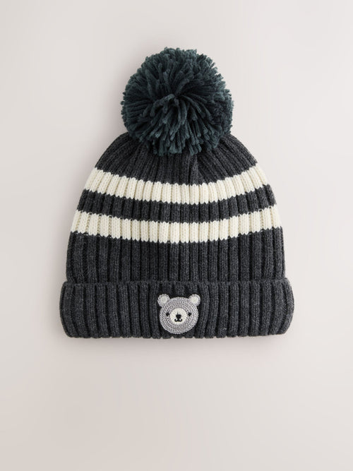 White/Black Knitted Pom Hat (3mths-10yrs)