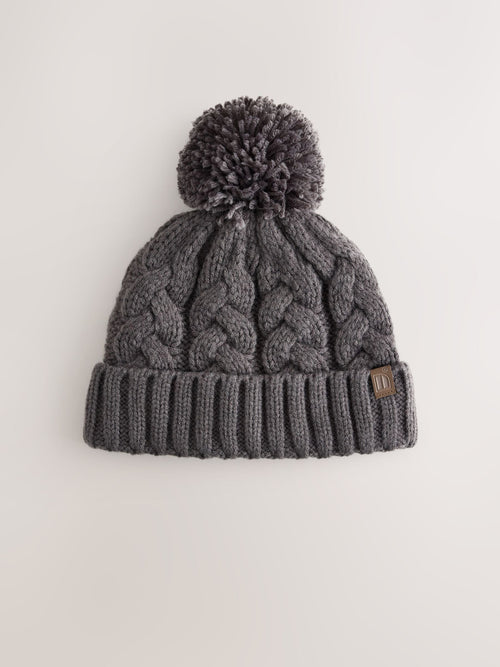 Charcoal Grey Cable Knit Pom Hat (1-16yrs)