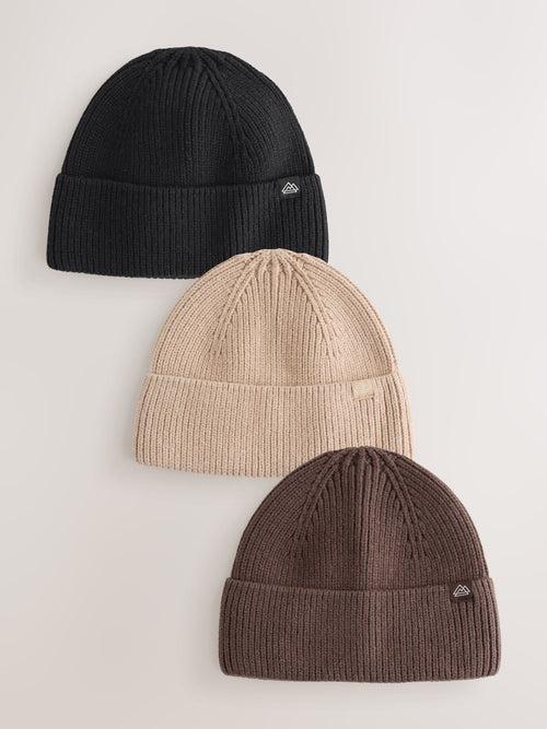 Neutral Browns Knitted Beanie Hats 3 Pack (1-16yrs)