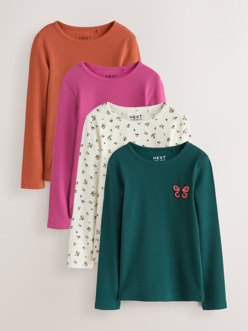 Green Butterfly Beaded Long Sleeve Tops 4 Pack (3-16yrs)
