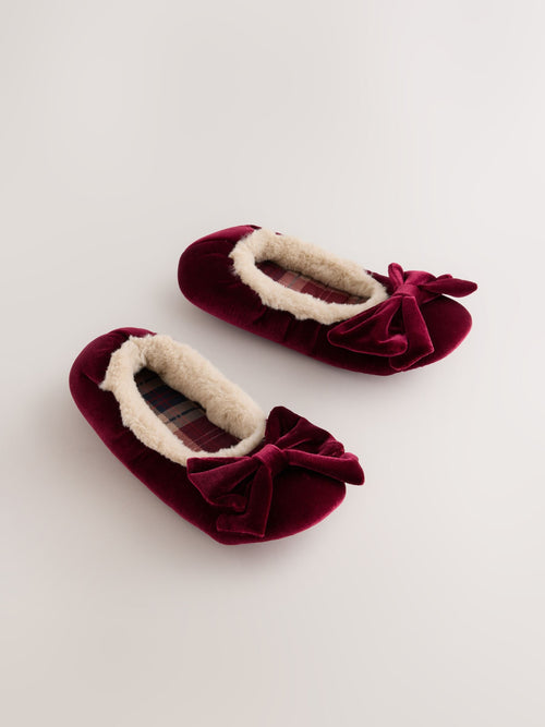 Burgundy Red Standard Fit (F) Velour Ballet Bow Slippers